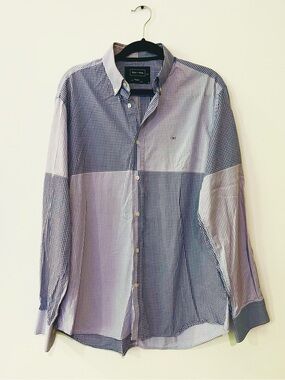 Eden Park Gingham Small Check Purple White Regular Fit Button Down Shirt Large